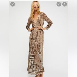 Rare Free People Art Deco Embellished Beaded Maxi Slip